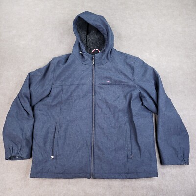Tommy Hilfiger Winter Jacket Mens 2XL Blue Full Zip Hooded Fleece Lined  Casual