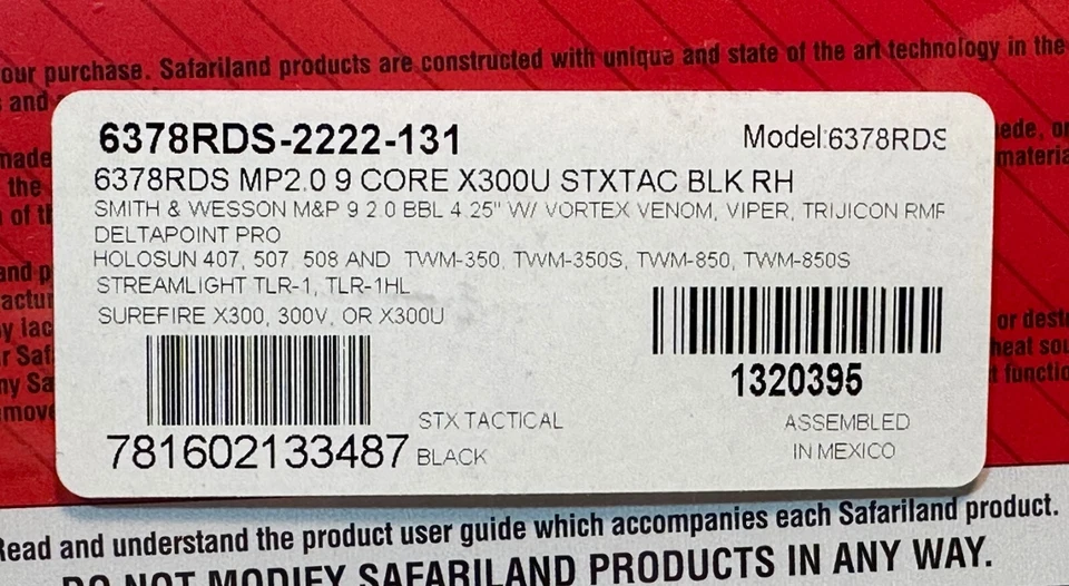 Safariland 6378RDS ALS RH Concealment Duty Holster, S&W M&P 2.0 + LIGHT/RED DOT - Image 2 of 4