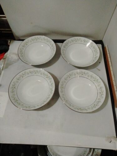 Set Of 4 Noritake China Savannah 7 3/8" Soup Bowl, Platinum Rim #2031