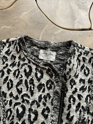 Lucky Brand Lucky Lotus Cardigan Jacket Size Medium Cheetah Leopard Print Zip Up - Picture 2 of 6