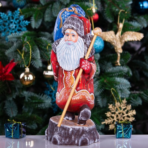 Estatuilla de Papá Noel de madera de colección con saco azul — decoración navideña tallada a mano - Imagen 7 de 14