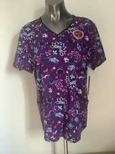 Womens Scrubstar Performance Stretch Scrub Top Size Large NWT Floral V Neck