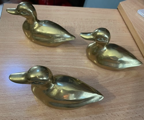 Set Of 3 Vintage Bronze Ducks