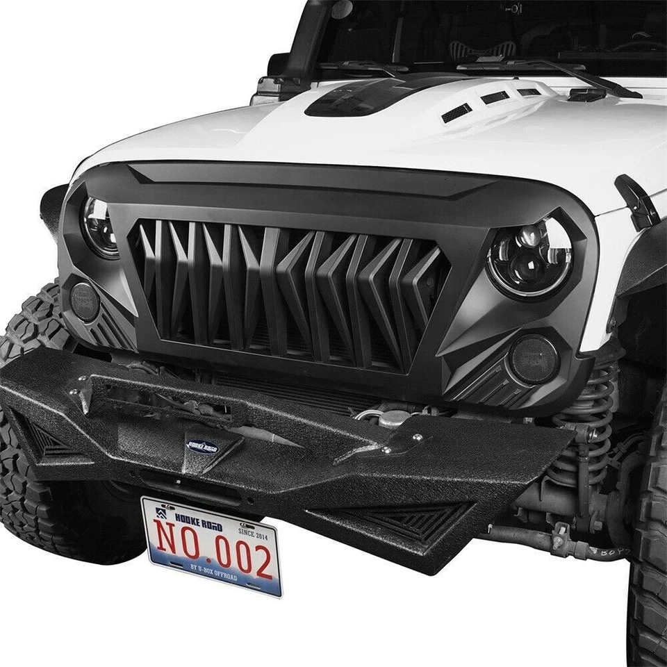 Матовая черная передняя решетка радиатора ABS Shark для Jeep Wrangler JK JKU 2007-2018 годов выпуска - Изображение 4 из 4