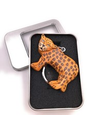Portachiavi Legno Tigre Pantera Grande Gatto Leopardo Animale Geschenkbox
