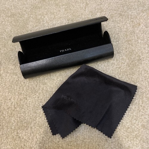 Prada Glasses Black Case Box Holder Leather with Cleaning Cloth Magnetic Close