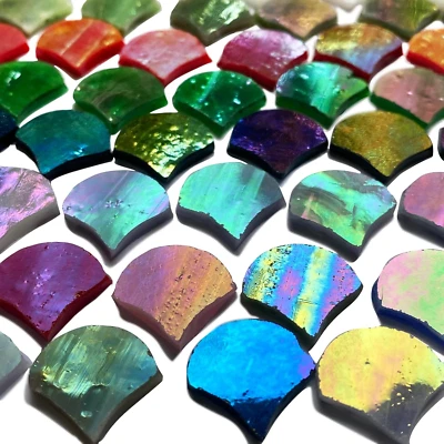 Magic Iridescent Fan Shaped Glass Mosaic Tiles for Crafts 170 Pieces, Stained Gl - Image 1 of 4