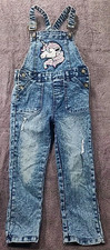 Girls Denim Overalls Distressed Sequins Unicorn Size 6 Acid Wash Jeans