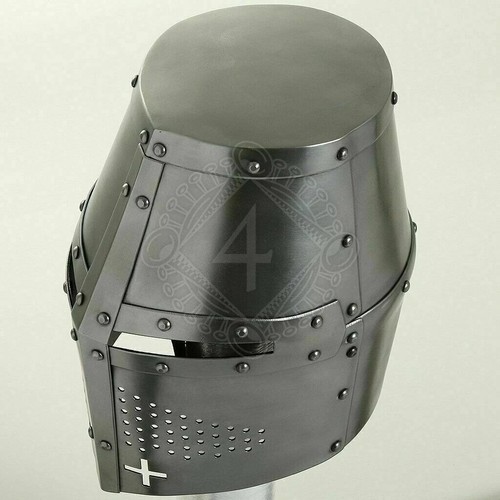 Antico Elmetto Medievale Grande Elmo Cavaliere Templare Crociato Acciaio Cosp... - Imagen 5 de 11