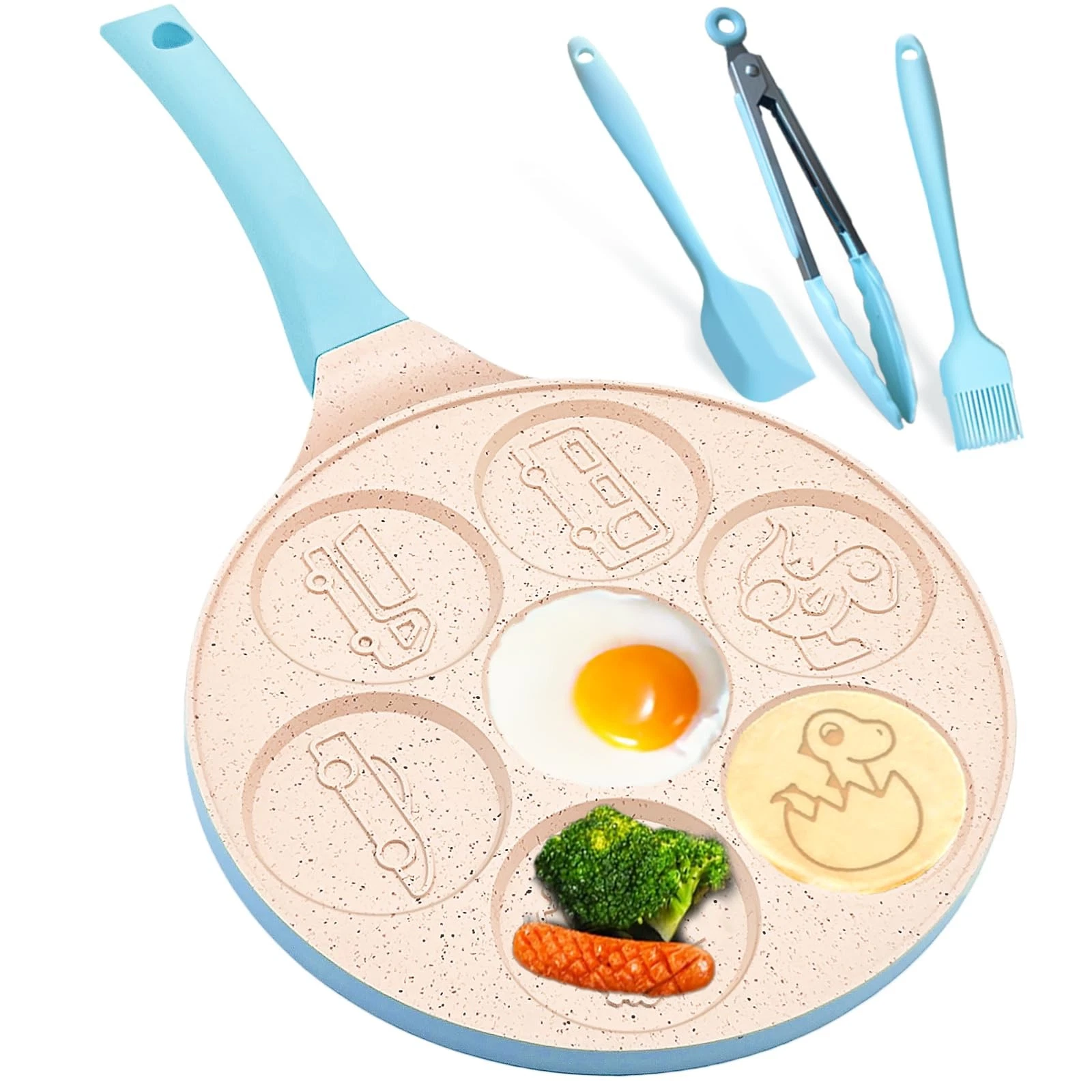 Dinosaur 7-Cup Egg Pan Omelet Pans Pancake Pan for Kids Nonstick Egg Cooker C...