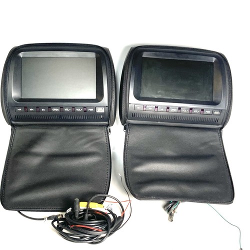 Pair Of Headrest With Built In DVD Player & USB - Universal Head Rest Headrests - Picture 1 of 15