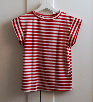 SheIn Damen T-Shirt S Normalgröße rot/weiß gestreift Basic Rundhals Kurzarm