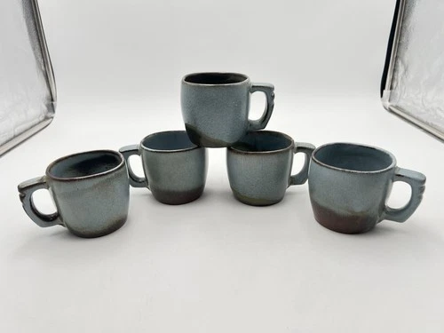 VTG Frankoma Pottery Woodland Moss Coffee Mugs Tea Cups 5C Blue Set Of 5