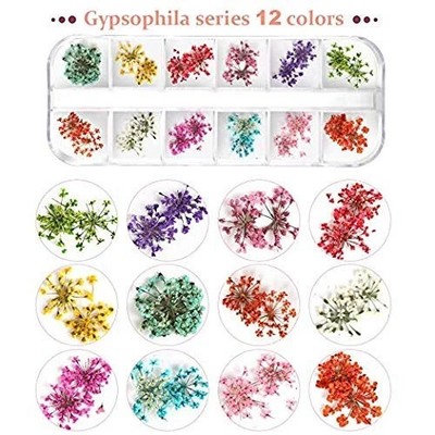 Teenior 24 Colors Nail Dried Flowers, 3D Nail Art Sticker for Tips Manicure D...