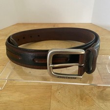 John Deere Mens Belt Brown  Black Leather Belt with Silver Buckle Size 38