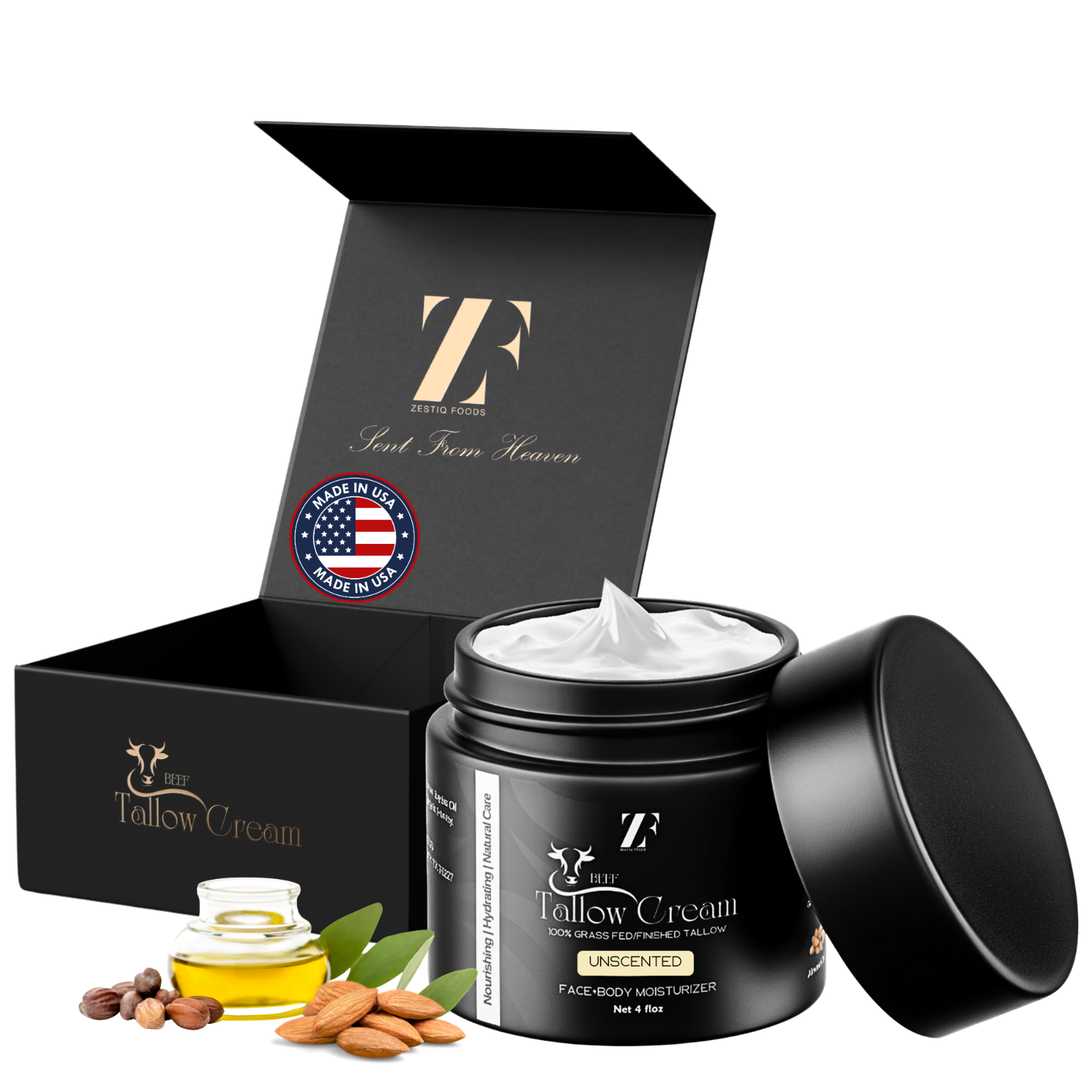 Beef Tallow for Skin – 100% Grass-Fed Organic Whipped | MADE IS USA | 4 fl oz