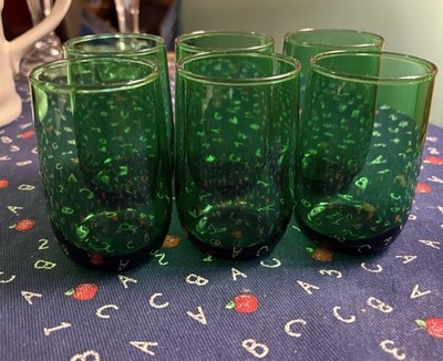 Anchor Hocking Roly Poly Forest Green 8 oz Tumbler Glasses 4.5'' Tall Set of 6