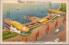 1933 Chicago World's Fair LINEN Postcard THOMPSON'S RESTAURANTS Avenue of Flags