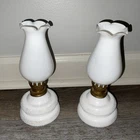 2 VTG PATIO LAMP Miniature White Hobnail Milk Glass Oil Lamps