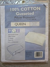 100 Cotton Gusseted Pillow Protector 1pc Queen 20x30 2" Gusset Zippered