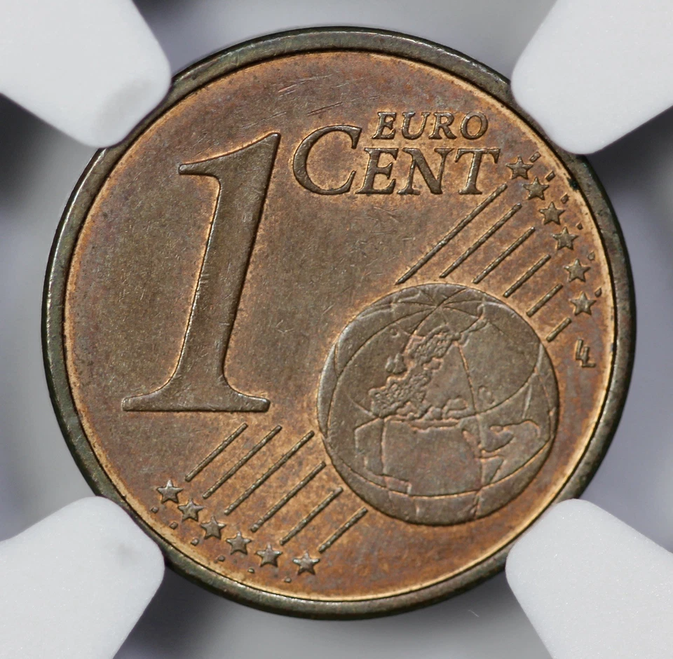 Undated Euro 1c Cent Error Struck with Two Reverse Dies NGC MS 63 BN Brown - Image 3 of 4
