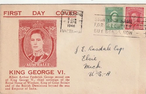 Australia to US MELBOURNE George VI 1d 2d 1/2d Cacheted First Day Cover 1946