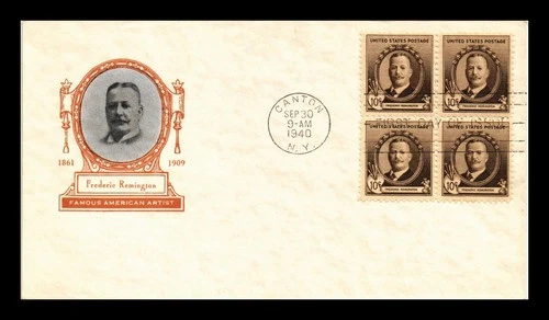 US COVER FIRST DAY OF ISSUE BLOCK OF 4 FREDERIC REMINGTON ARTIST