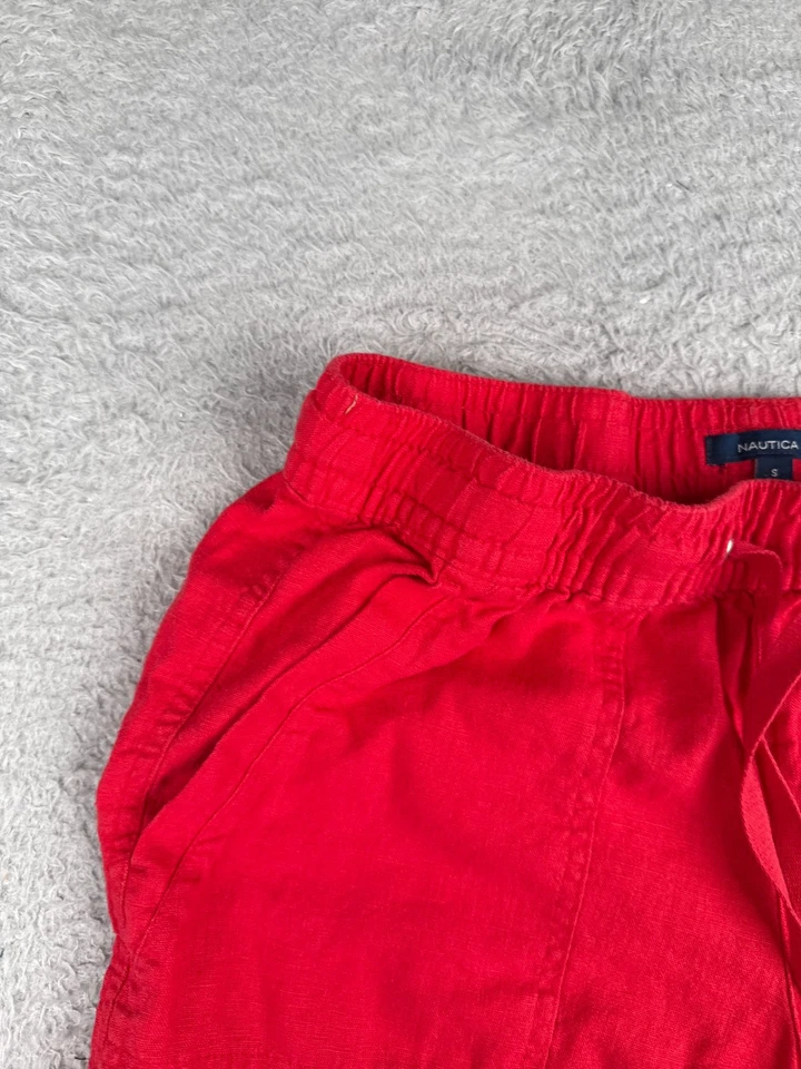 Pantalones Cortos Nautica Jeans Para Mujer Pequeños Rojo Elástico Mezcla de Lino Elástico Pull On 30x5 Foto 4 de 4
