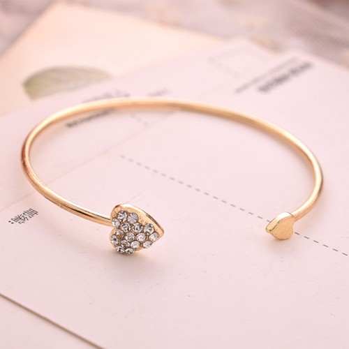 Gold/Silver Alloy Bracelet Double Heart Crystal Gift For Girlfriend Opening Cuff - Picture 23 of 25