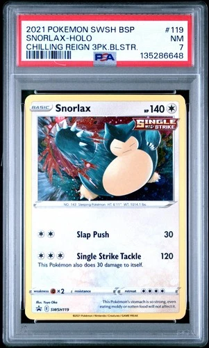 2021 POKEMON CHILLING REIGN 3 PACK BLISTER PROMO SNORLAX SWSH119 HOLO PSA 7