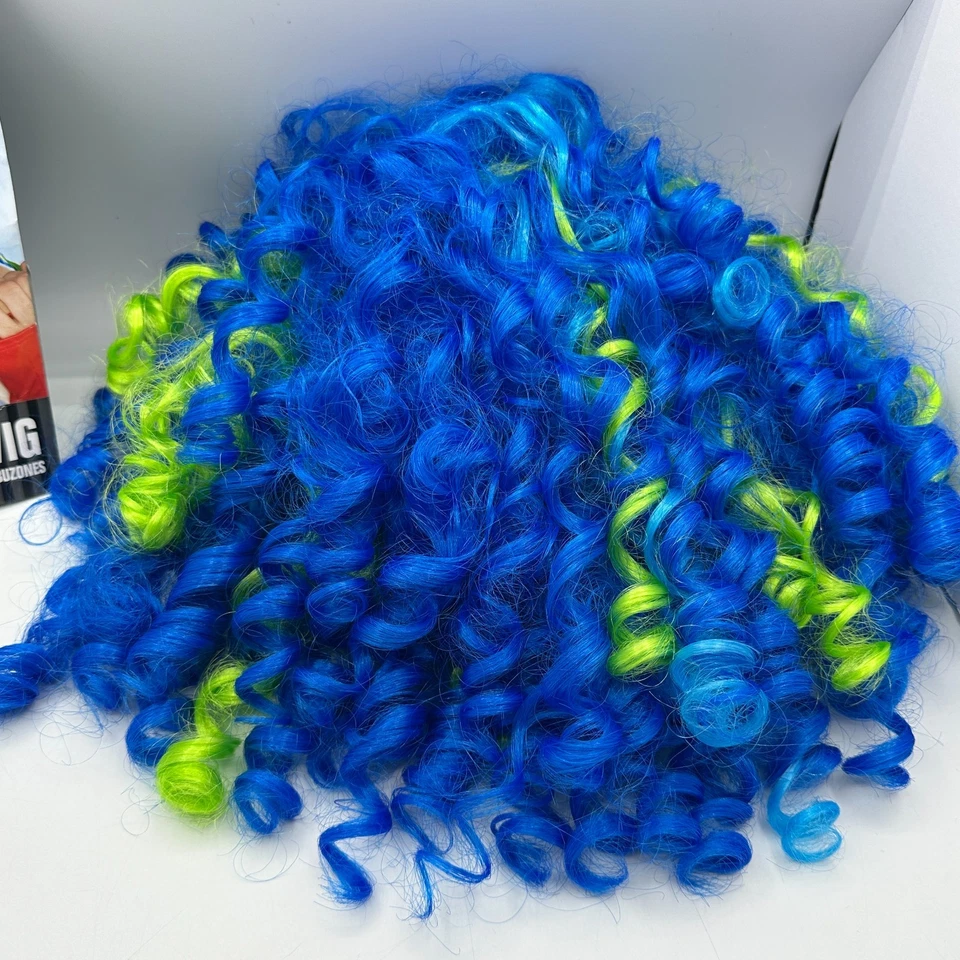 小丑戒指假发服装蓝色绿色卷曲成人万圣节角色扮演均码 — 第 2/4 张图片