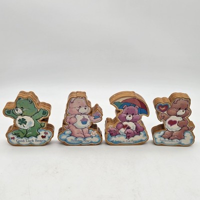 1984 American Greetings Wooden Care Bears Figures Set of 4 Birthday Love Vintage