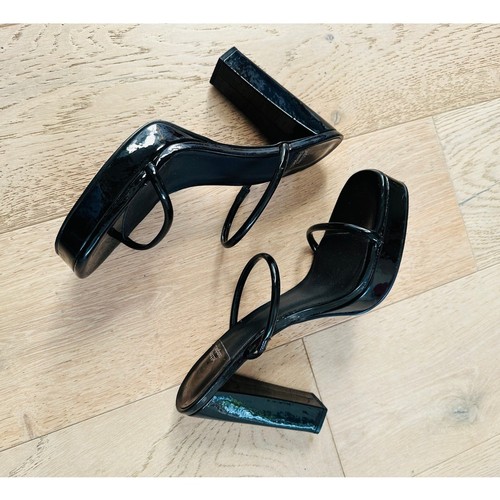 Jeffrey Campbell Black Patent Leather Platform Heel SZ 9 Spritzy Square Toe Y2K - Picture 2 of 8