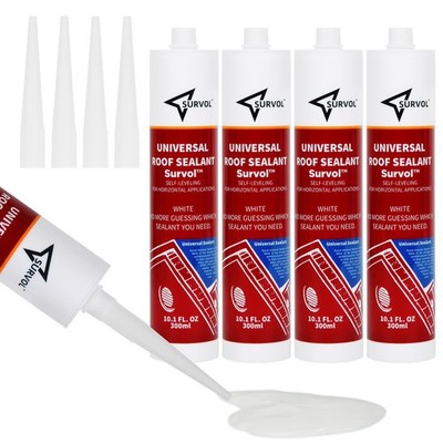 4 Survol RV Roof Sealant Self-Leveling Pack White Garage Kitchen Window Bathroom
