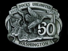 SL03134 VINTAGE 1987 WASHINGTON DUCKS UNLIMITED 50TH ANNIVERSARY BELT BUCKLE