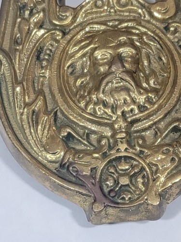 Vtg Spirit Of The Forrest Green Man Brass Door Knocker W/ Strike Plate & Screws - Picture 2 of 22
