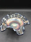 Fenton Carnival Glass Blue Ruffled Basketweave Open Edge Cobalt Bowl Ruffled