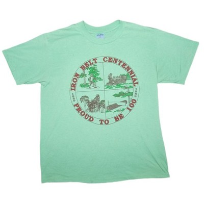 Vintage T-shirt Iron Belt Centennial Single Stitch Green 80s Stedman Size L