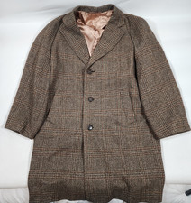 Vintage Baronia Crombie Cloth Mens Tweed Wool Long Overcoat - Brown - Size 52