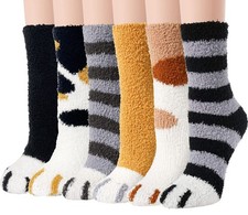 Women Fuzzy Socks 6 Pairs Cozy Soft Fluffy Cute Cat Animal Slipper Socks Home...