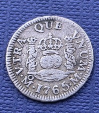 1765 Charles III Mo M Mexico 1/2 Half Real Silver Columnario Pillar Coin Scarce