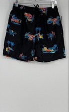 Burnside Mens Black Floral Parrot And Palm Tree Swimwear Board Shorts Size M