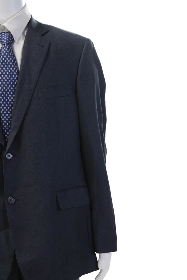 Traje de lana Zanetti para hombre azul oscuro 2 piezas cuello botón manga larga talla 48 Foto 3 de 4