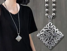 Antic style hollow out square necklace for sweaters