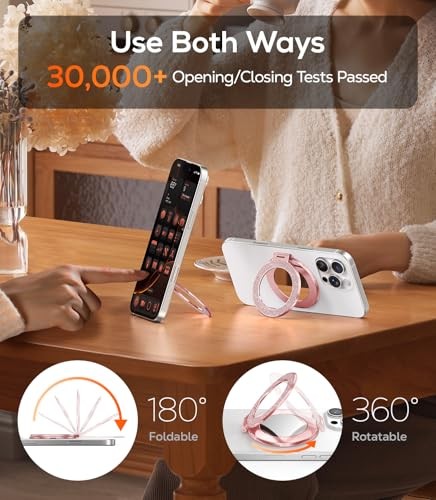 Upgraded Magnetic Phone Ring Stand Built in Mirror for Magsafe, Rose Gold - Photo 4 sur 7