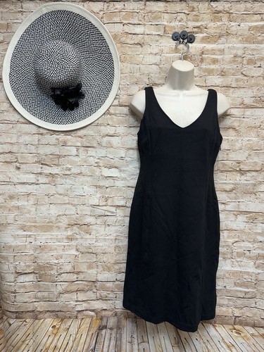 Vestido Eileen Fisher LBD Negro Cuello en V Sin Mangas XS - EXCELENTE - Imagen 1 de 7
