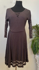 Free People Perforated Brown Women's Dress 3/4 Sleeve Natural Boho Style Size M