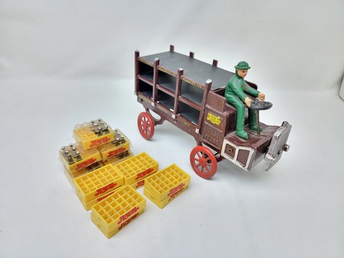 CAST IRON VINTAGE PEPSI COLA DELIVERY TRUCK WAGON W/ SODA CRATE