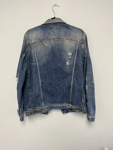 $1250 R13 Distressed Zipper Trucker Blue Jacket Large image 4