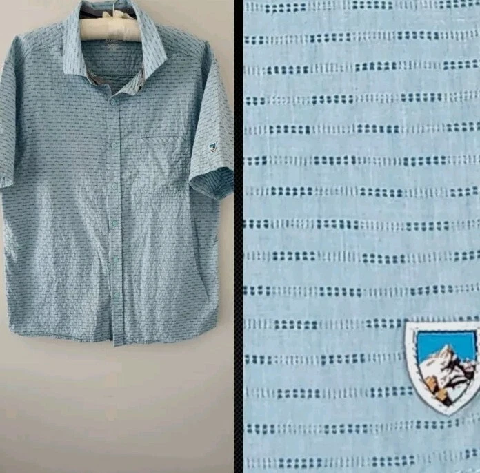 Kuhl Men's Blue Cotton Blend Short Sleeve Button Down Hiking Outdoors Shirt! XL